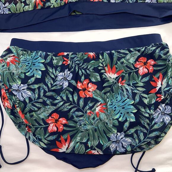Cacique Swim Tankini Plus Size 22W Navy Floral Racerback Tank Skort Ruching Pool - Picture 13 of 15